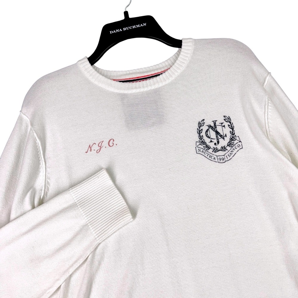 Nautica Jeans Co Crest Logo Sweater Womens L Preppy Collegiate Yacht Club Casual